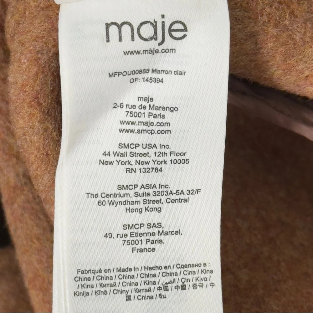 Maje Galarita Double-breasted Wool-blend Felt Brown Coat NWT